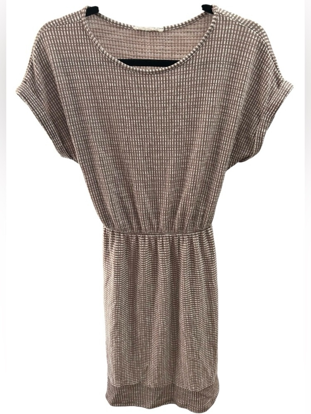 Caution To The Wind Anthro Textured Elastic Waist stitched sleeve Midi Dress
